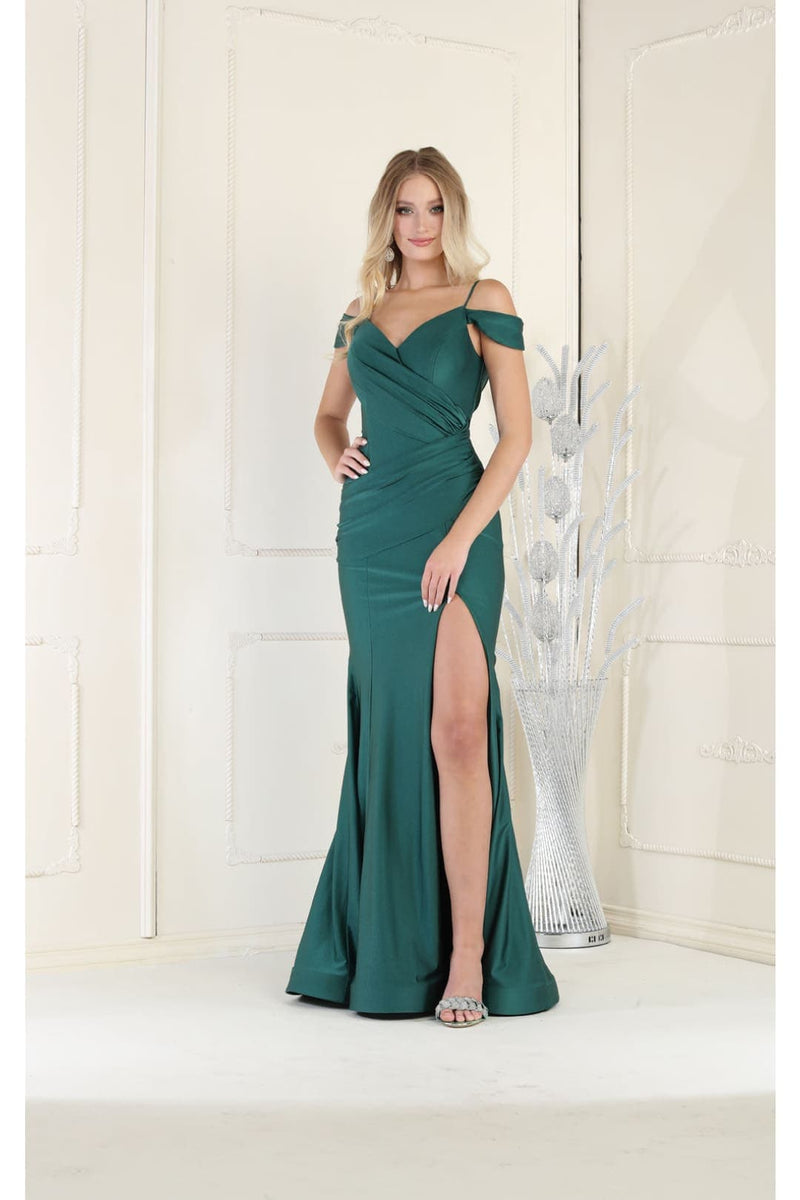 May Queen MQ1855 Long Slit Cold Shoulder Bodycon Prom Dress