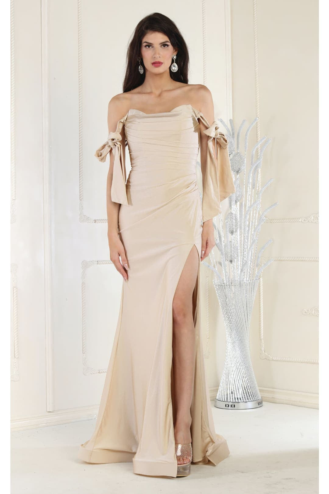 Stretchy Ruched Off The Shoulder Prom Dress