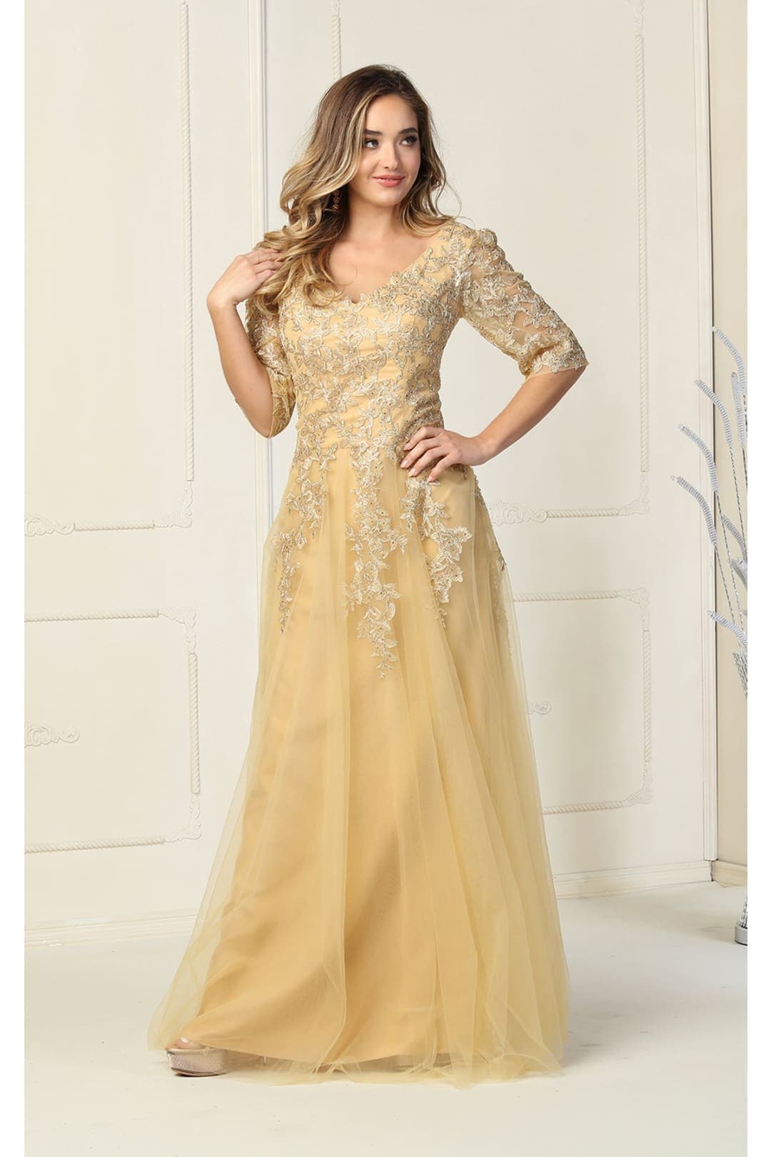 May Queen MQ1859 Short Sleeve Mother Of The Bride Plus Size Gown-New Collection
