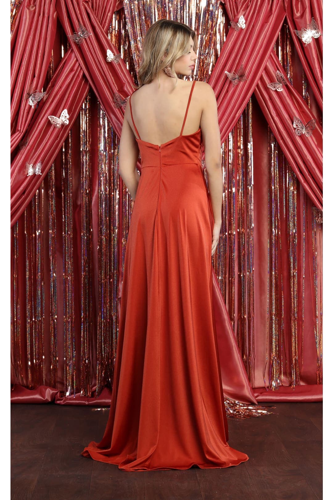 High Slit Simple V Neck Long Bridemaid Dress MQ1869