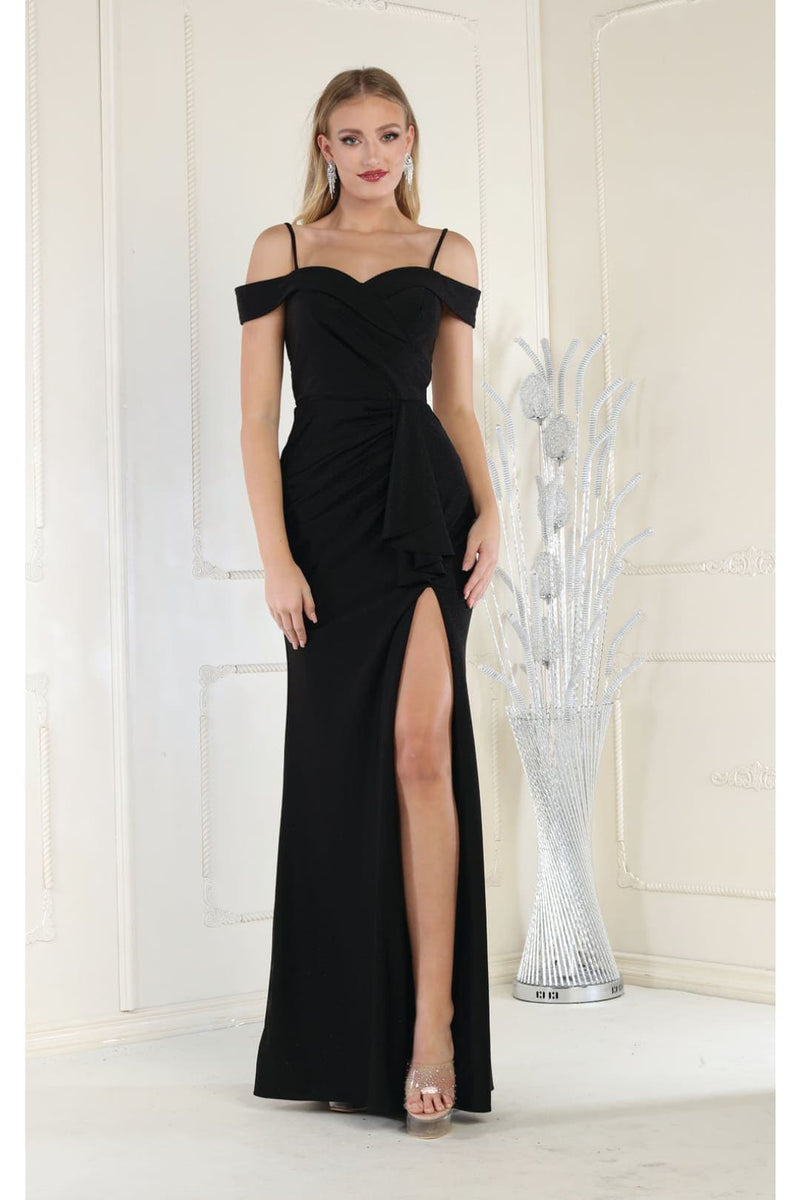 May Queen MQ1870 Stretchy Simple Cold Shoulder Bridesmaids Dress