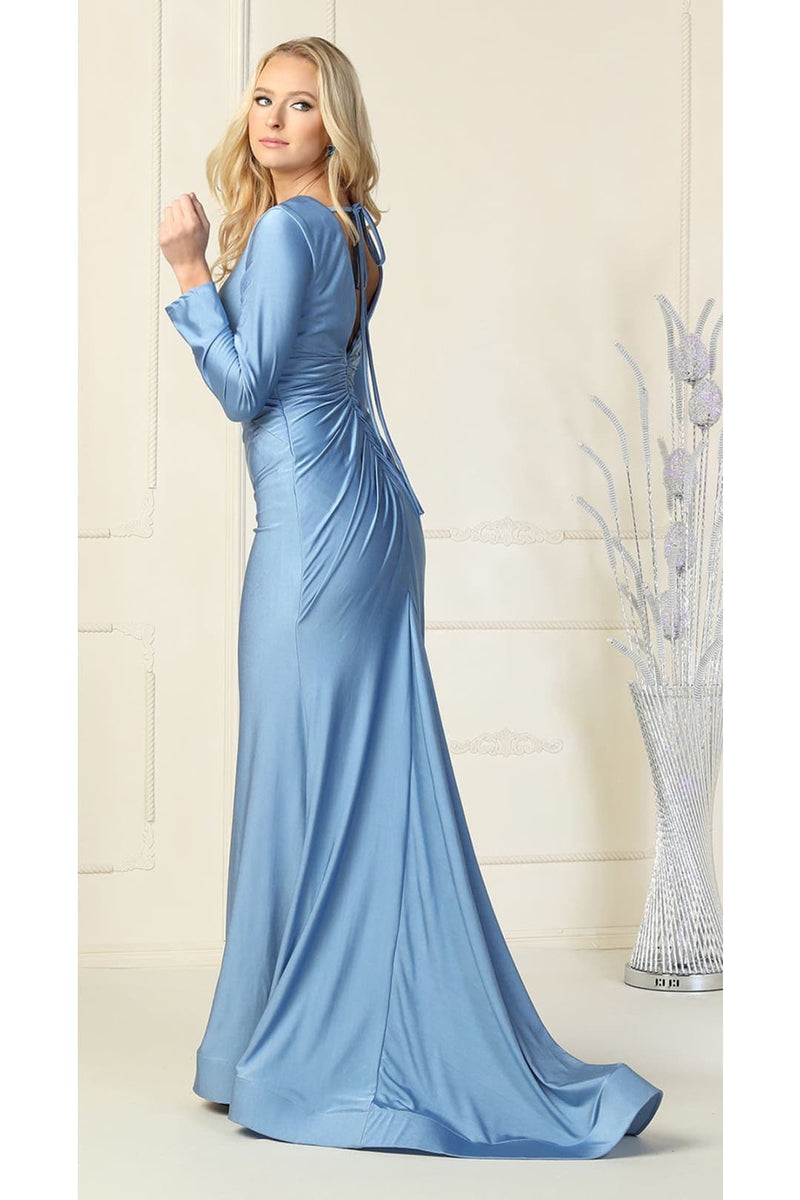 Long Sleeve Stretchy V-neckline Bodycon Evening Gown