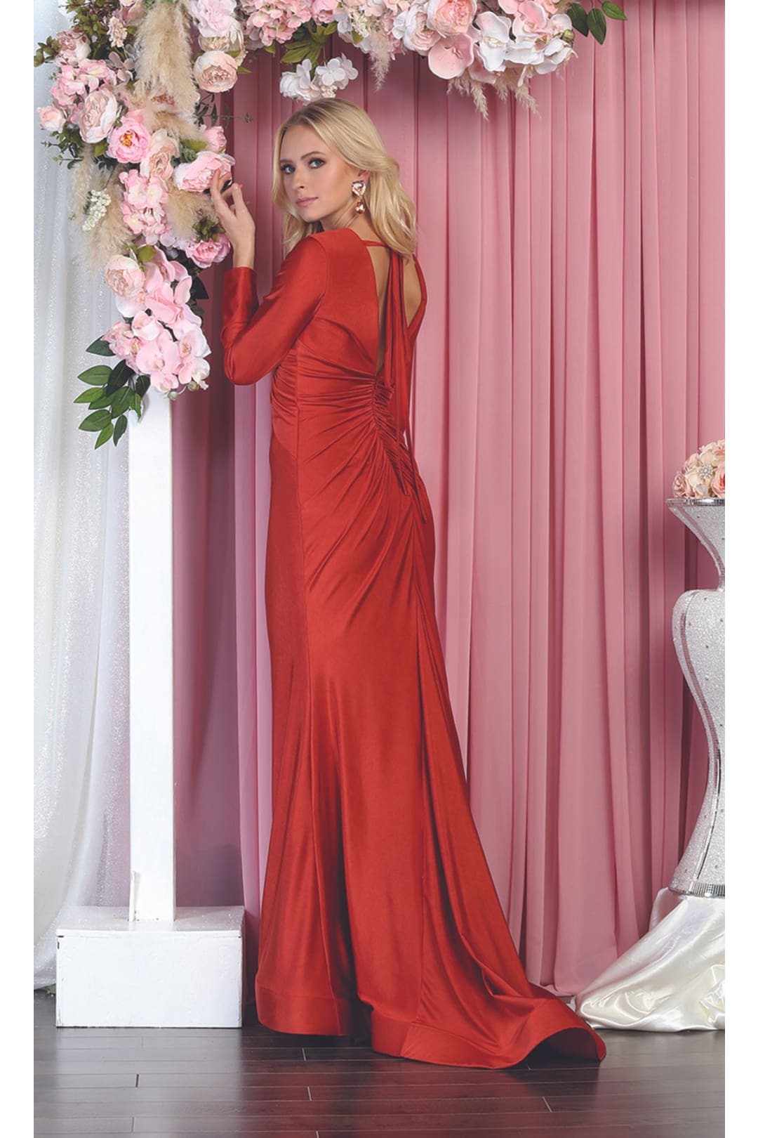 Long Sleeve Stretchy V-neckline Bodycon Evening Gown