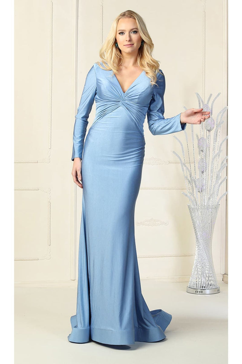 Long Sleeve Stretchy V-neckline Bodycon Evening Gown