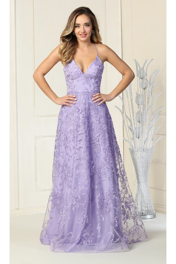 May Queen MQ1885 Floral Pattern Prom Dress