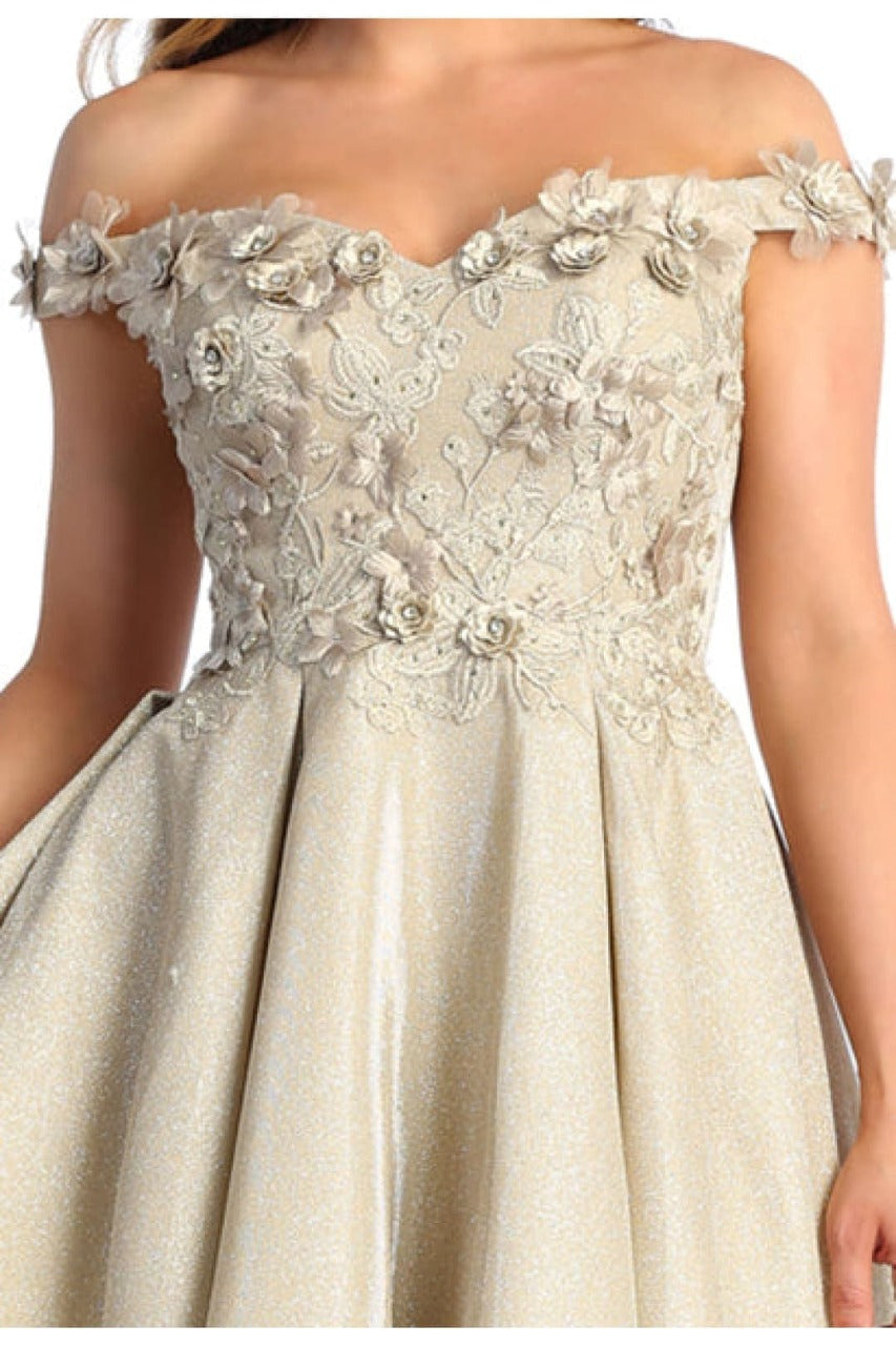 May Queen MQ1906 Off The Shoulder Glitter Short Homecoming Dama Dress