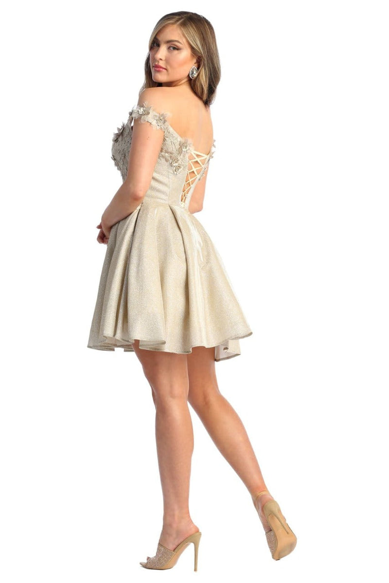 May Queen MQ1906 Off The Shoulder Glitter Short Homecoming Dama Dress