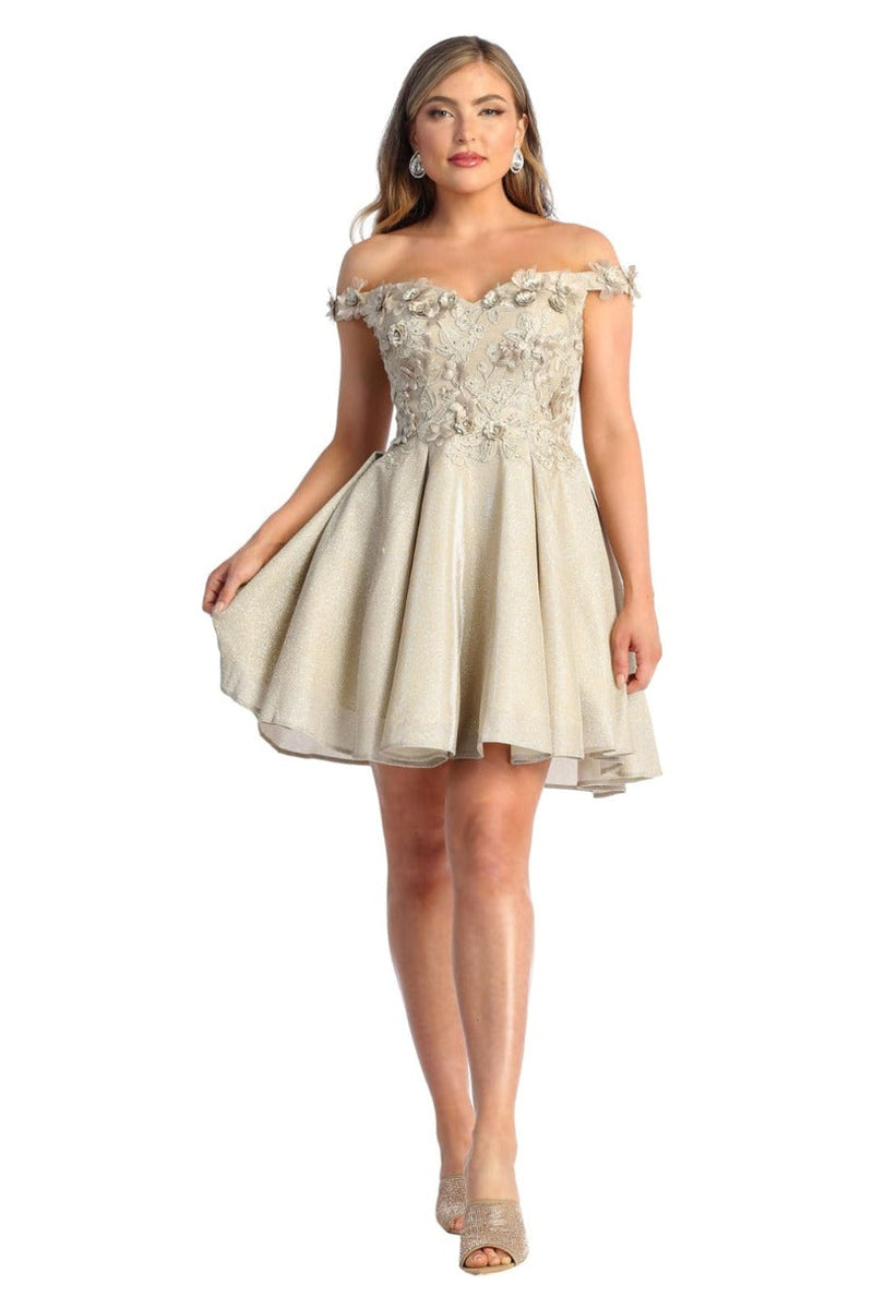 May Queen MQ1906 Off The Shoulder Glitter Short Homecoming Dama Dress