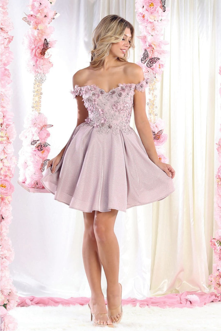 May Queen MQ1906 Off The Shoulder Glitter Short Homecoming Dama Dress
