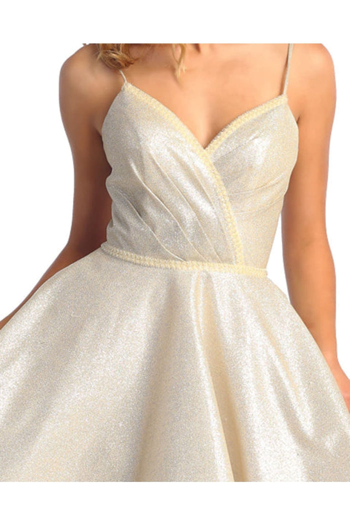May Queen MQ1923 Pleated Glitter A-Line Short Cocktail Damas Dress