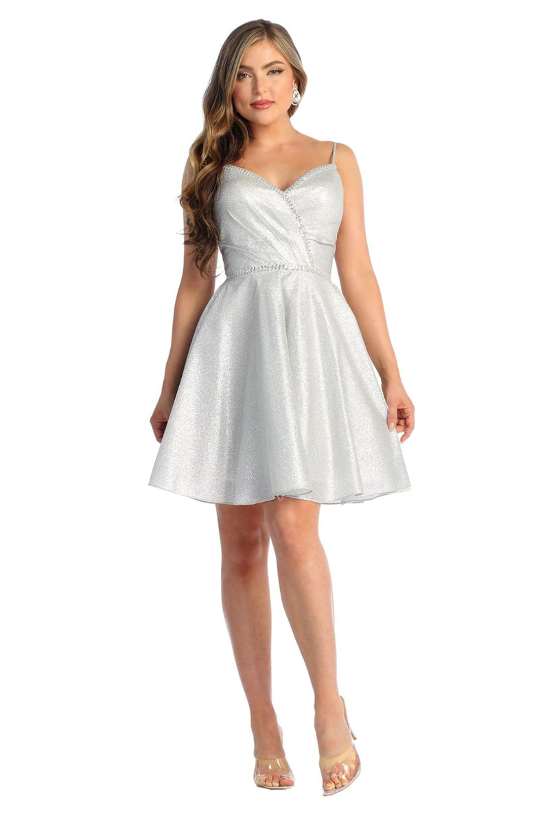 May Queen MQ1923 Pleated Glitter A-Line Short Cocktail Damas Dress