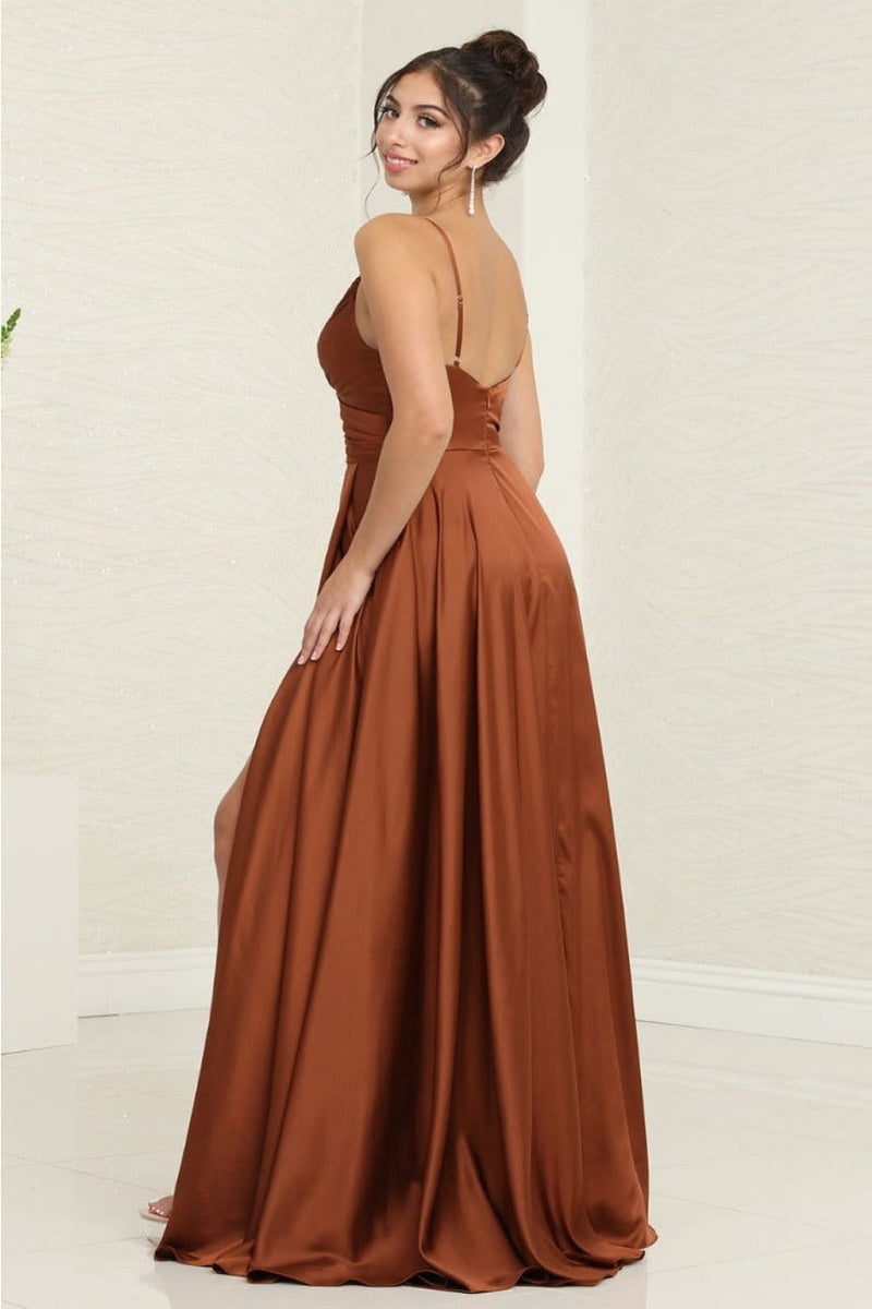 May Queen MQ1945R Sleeveless Rust High Slit Bridesmaids Gown