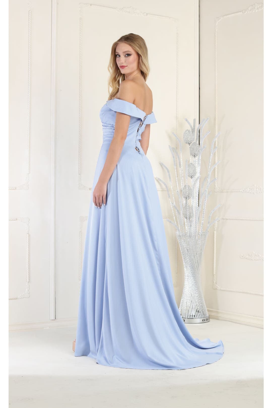 May Queen MQ1960 Off The Shoulder Corset A-Line Maxi Formal Prom Dress