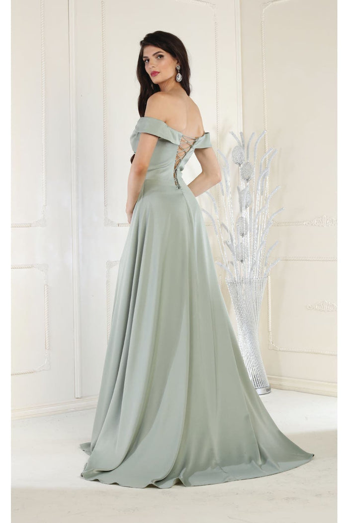 May Queen MQ1960 Off The Shoulder Corset A-Line Maxi Formal Prom Dress