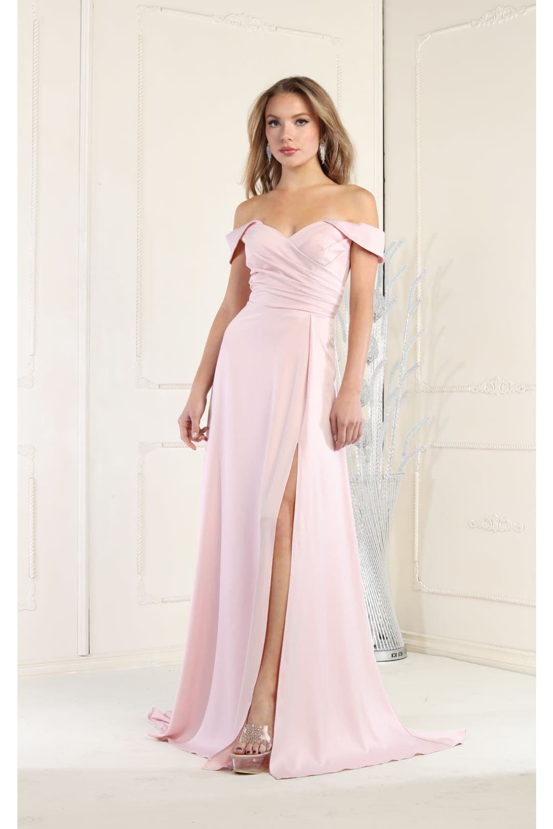 May Queen MQ1960 Off The Shoulder Corset A-Line Maxi Formal Prom Dress