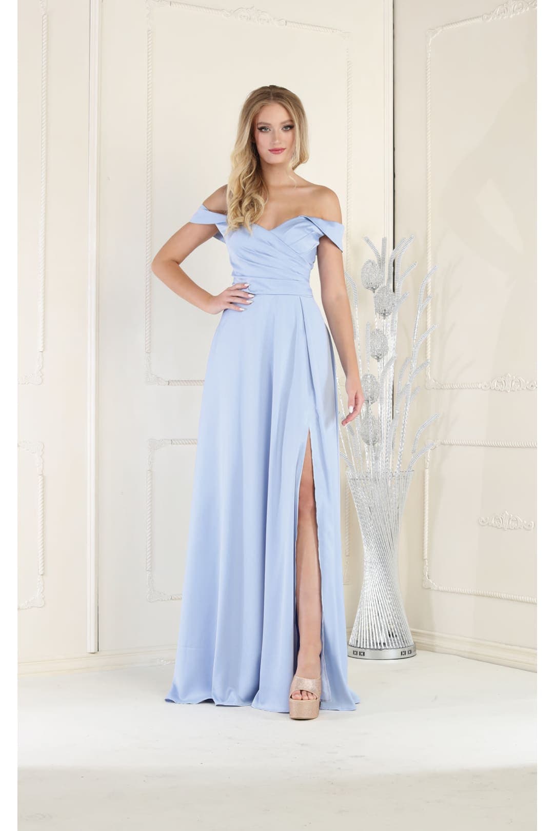 May Queen MQ1960 Off The Shoulder Corset A-Line Maxi Formal Prom Dress