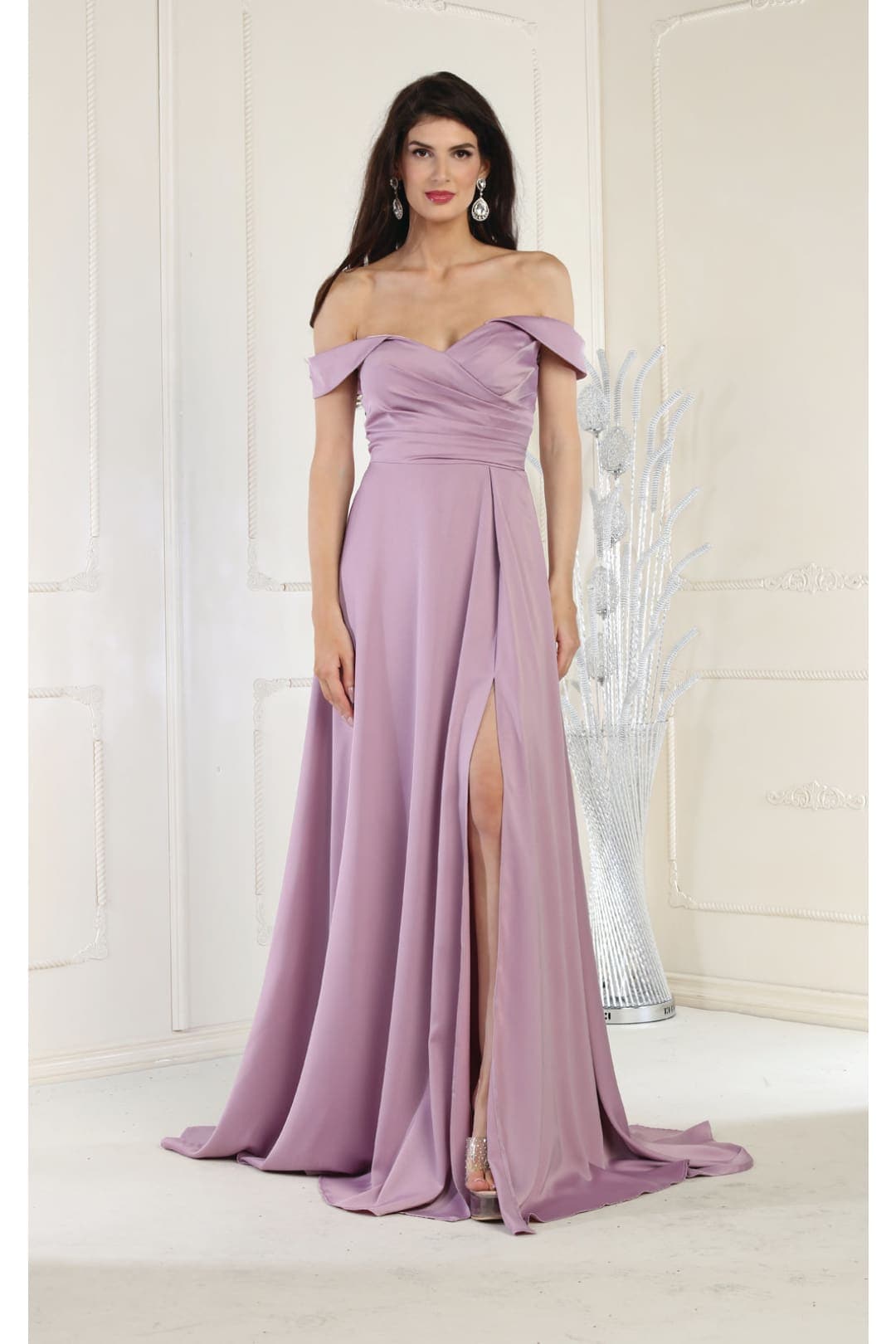May Queen MQ1960 Off The Shoulder Corset A-Line Maxi Formal Prom Dress