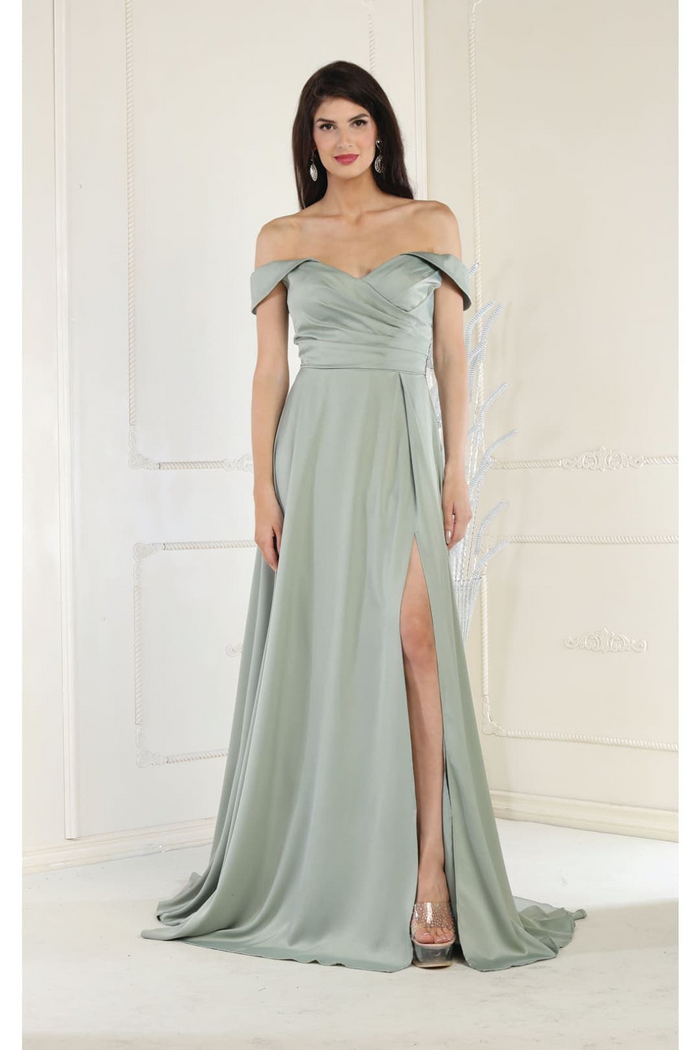May Queen MQ1960 Off The Shoulder Corset A-Line Maxi Formal Prom Dress