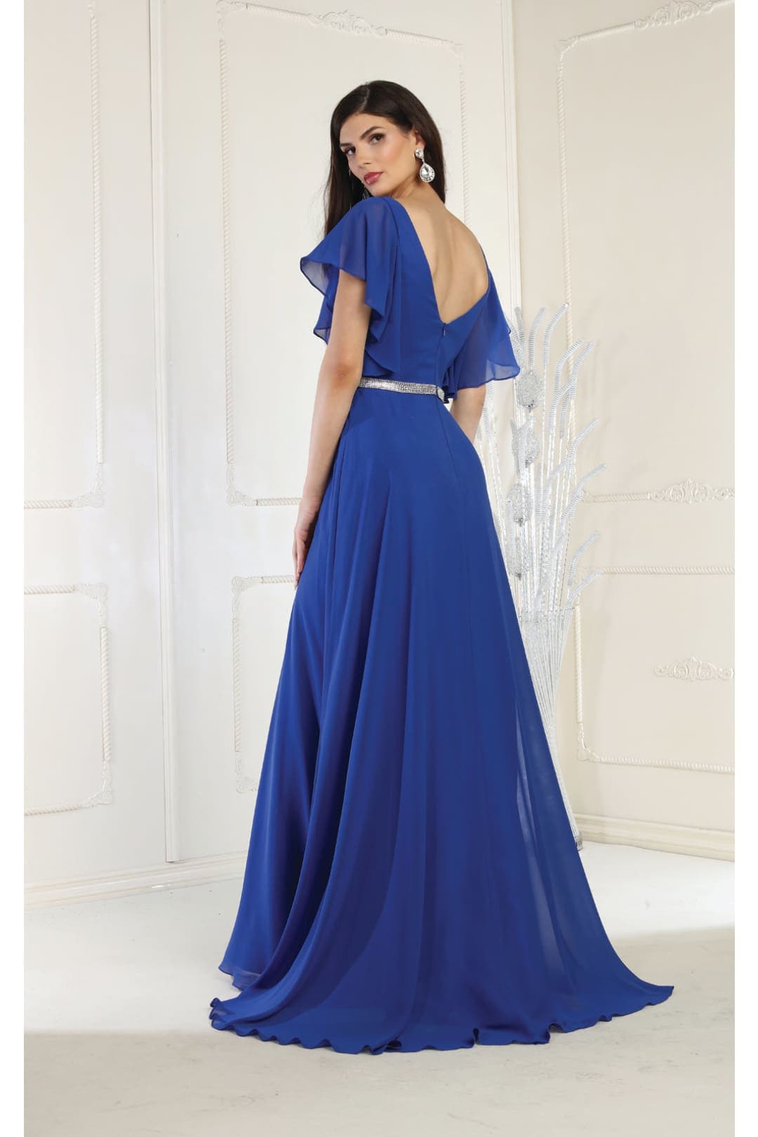 May Queen MQ1972 Bell Sleeve Long Chiffon A-Line Evening Dress