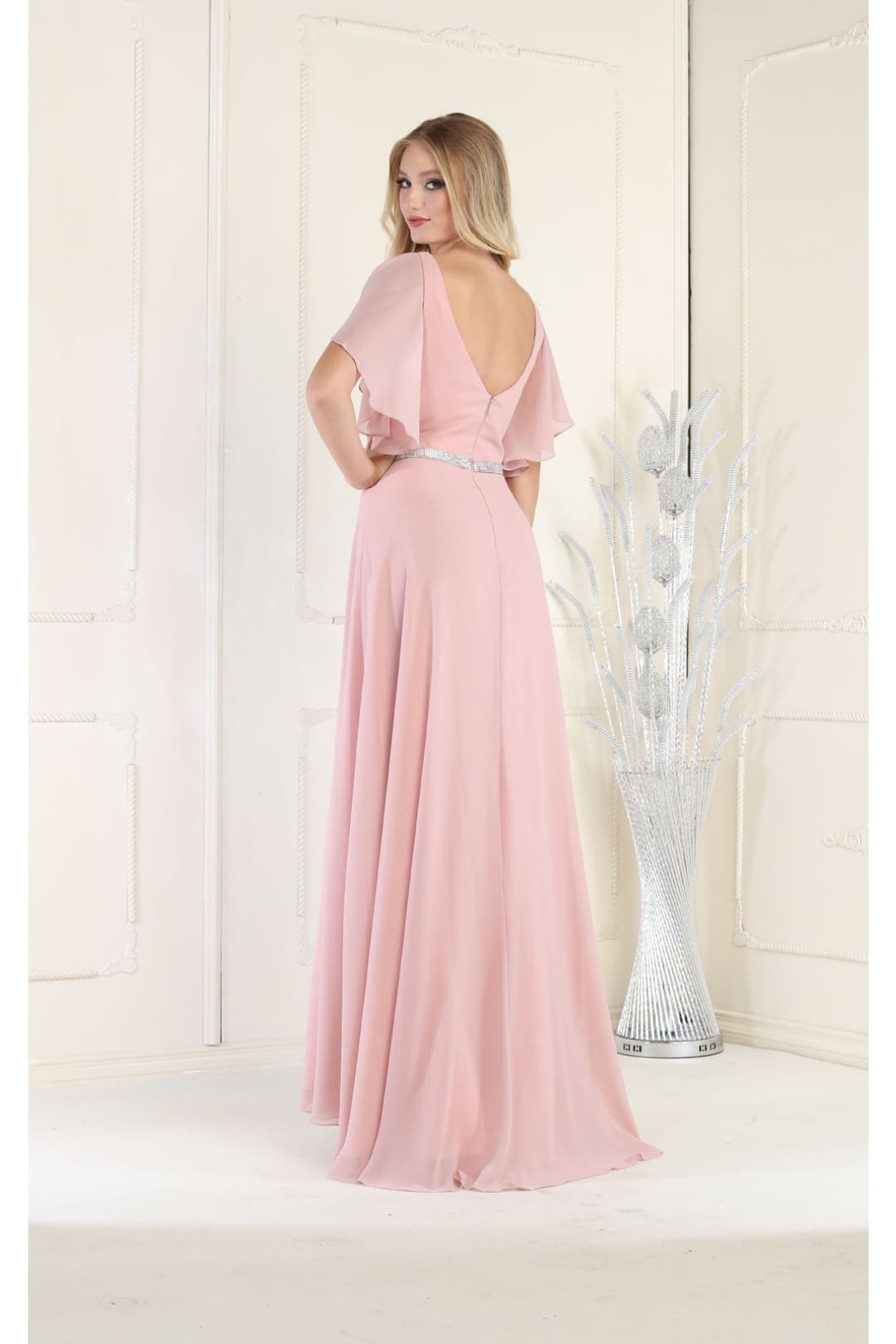 May Queen MQ1972 Bell Sleeve Long Chiffon A-Line Evening Dress