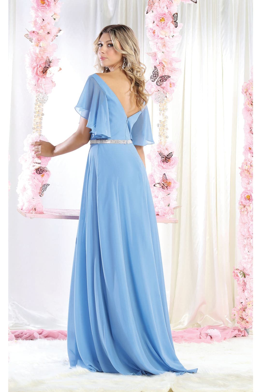 May Queen MQ1972 Bell Sleeve Long Chiffon A-Line Evening Dress