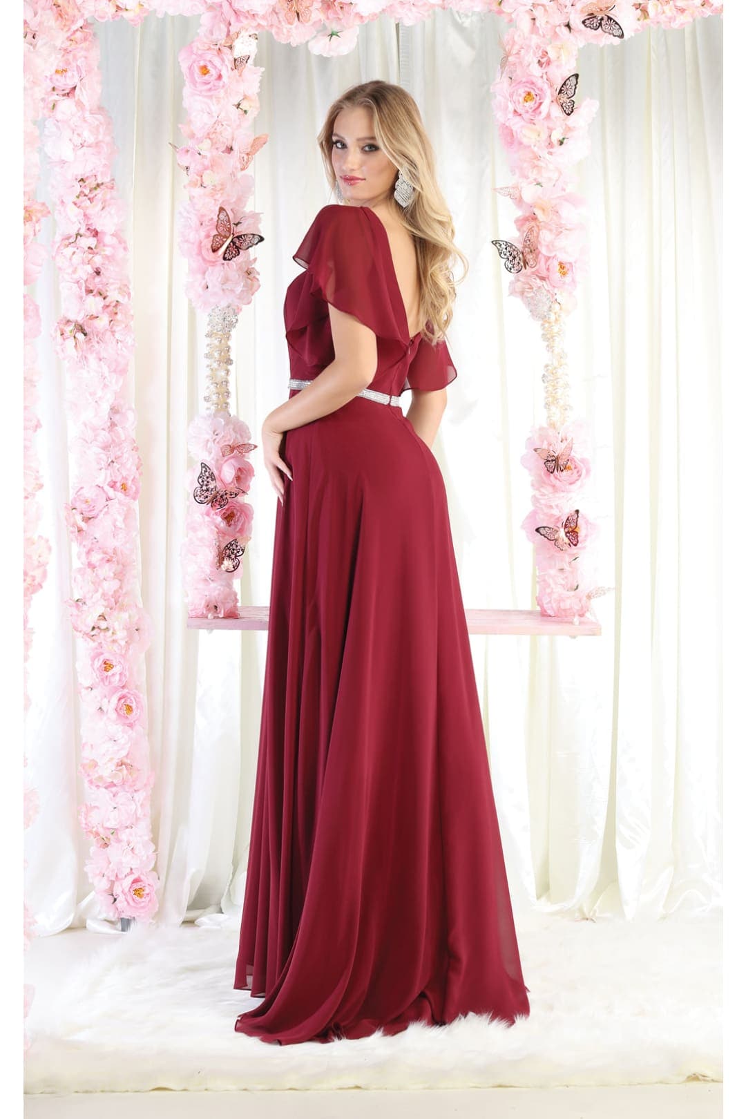 May Queen MQ1972 Bell Sleeve Long Chiffon A-Line Evening Dress