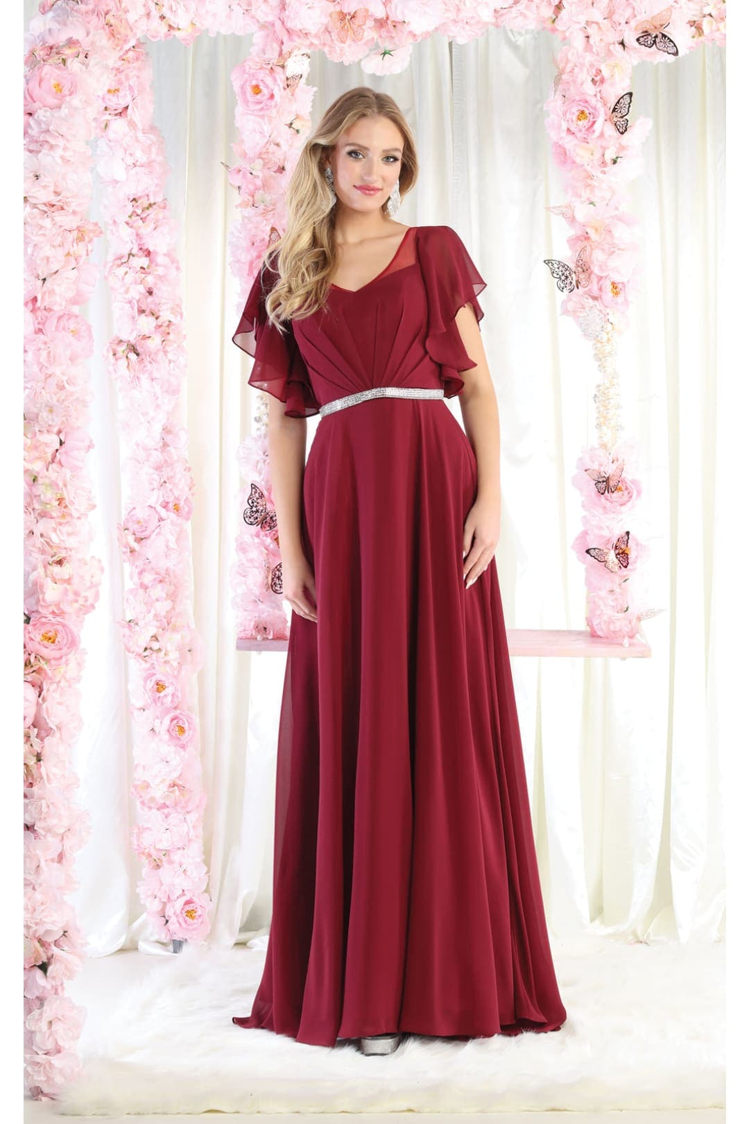 May Queen MQ1972 Bell Sleeve Long Chiffon A-Line Evening Dress