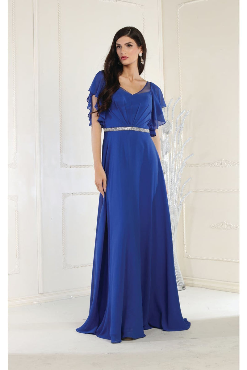 May Queen MQ1972 Bell Sleeve Long Chiffon A-Line Evening Dress