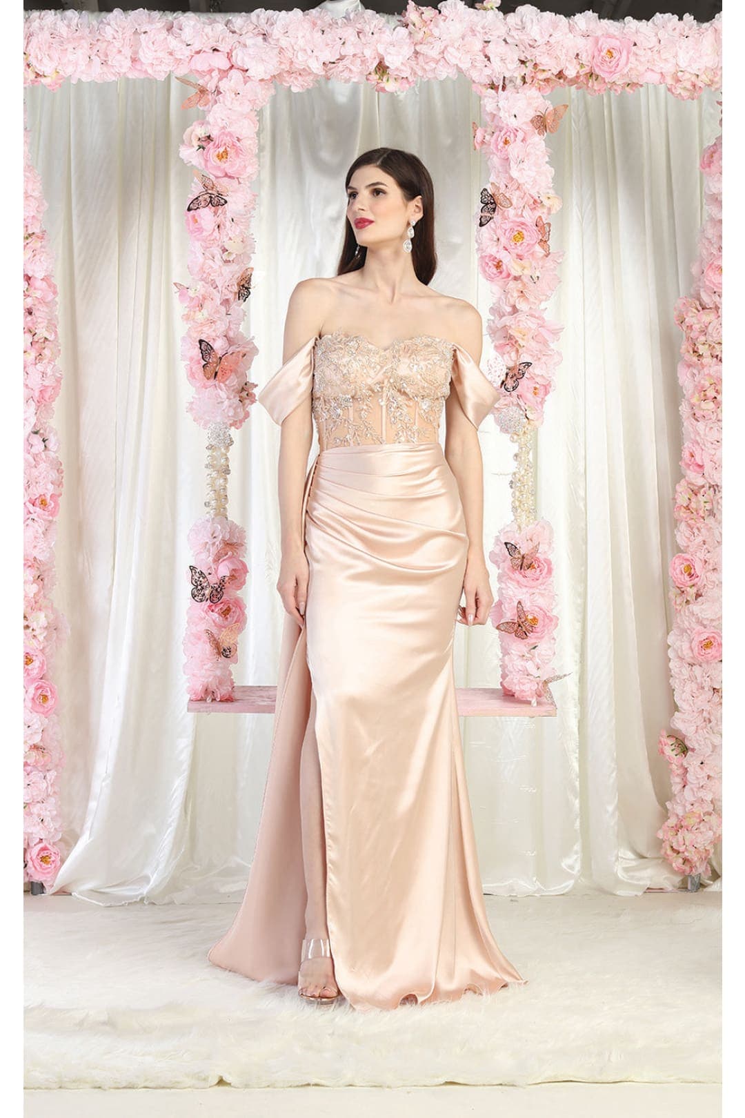 May Queen MQ1977 Sheer Bodice Red Carpet Gown-New Collection