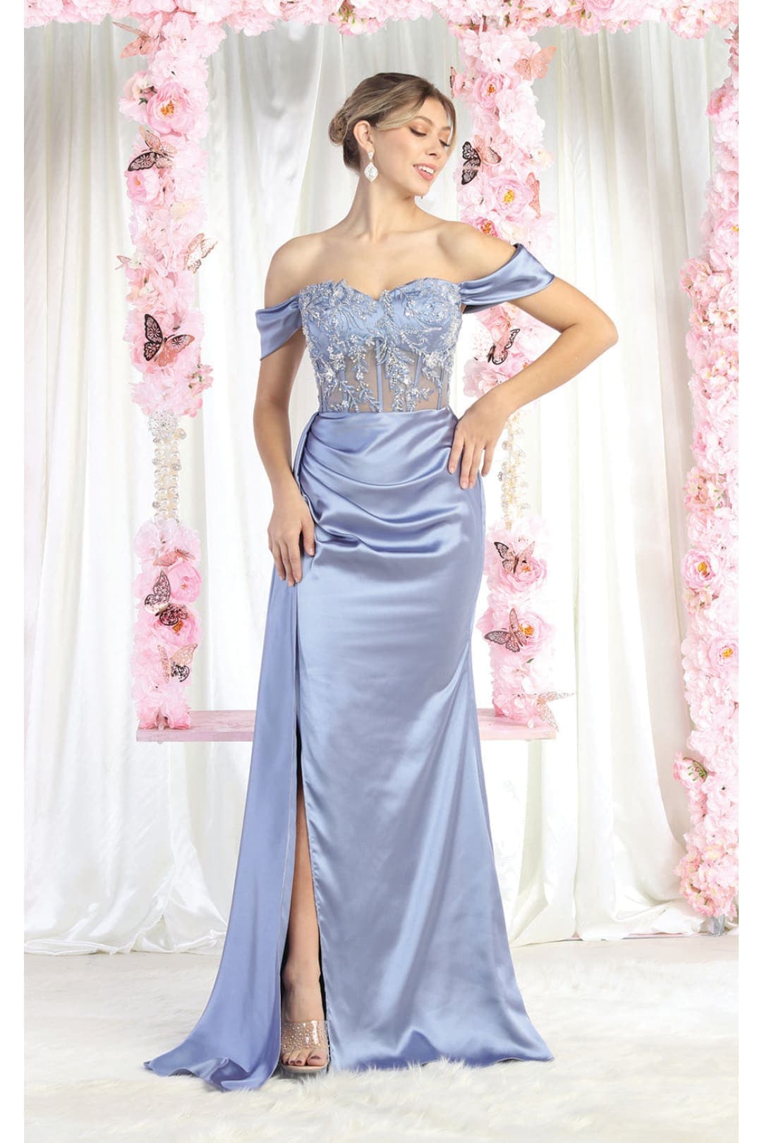 May Queen MQ1977 Sheer Bodice Red Carpet Gown-New Collection