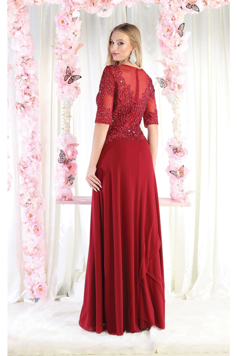 May Queen MQ1979 Boat Neck Embroidery Mother Of The Bride Dress