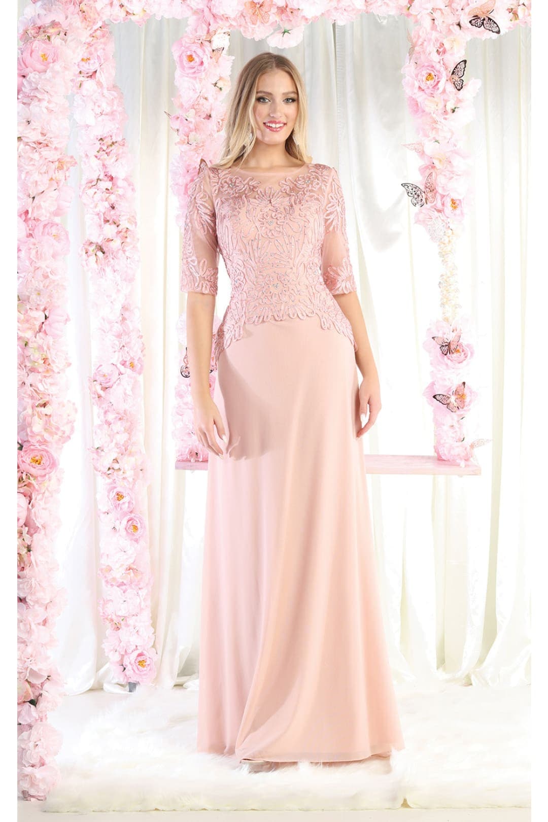 May Queen MQ1979 Boat Neck Embroidery Mother Of The Bride Dress