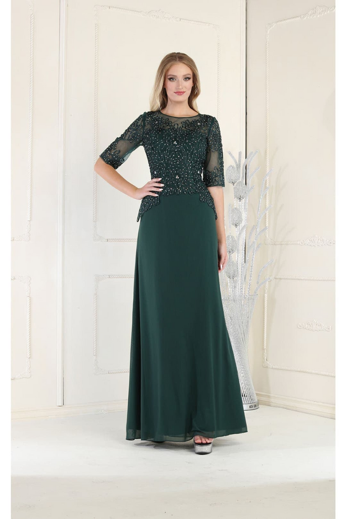May Queen MQ1979 Boat Neck Embroidery Mother Of The Bride Dress