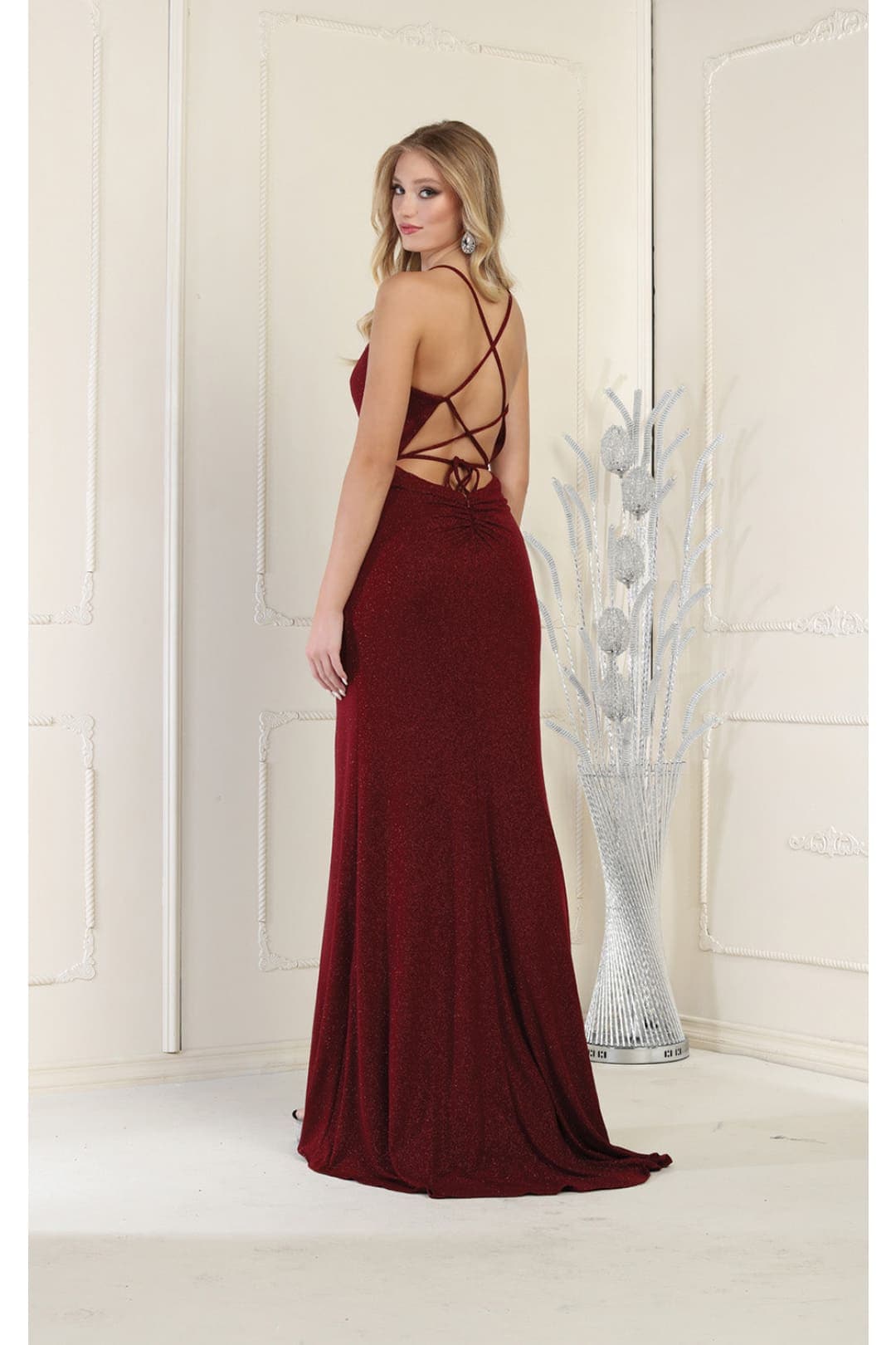May Queen MQ1987 Criss Cross Open Back Prom Dress