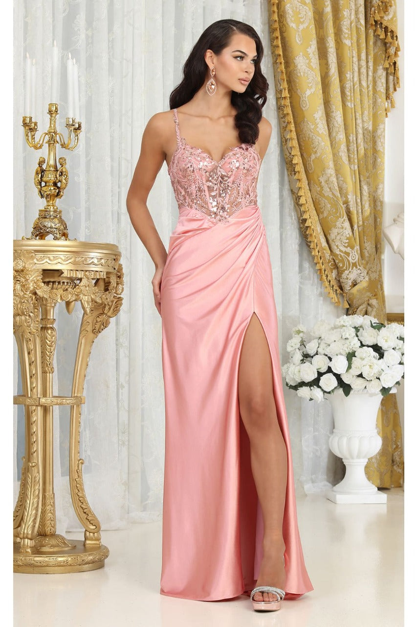 May Queen MQ2006 Cut Out Back Sleeveless Slit Formal Evening Gown