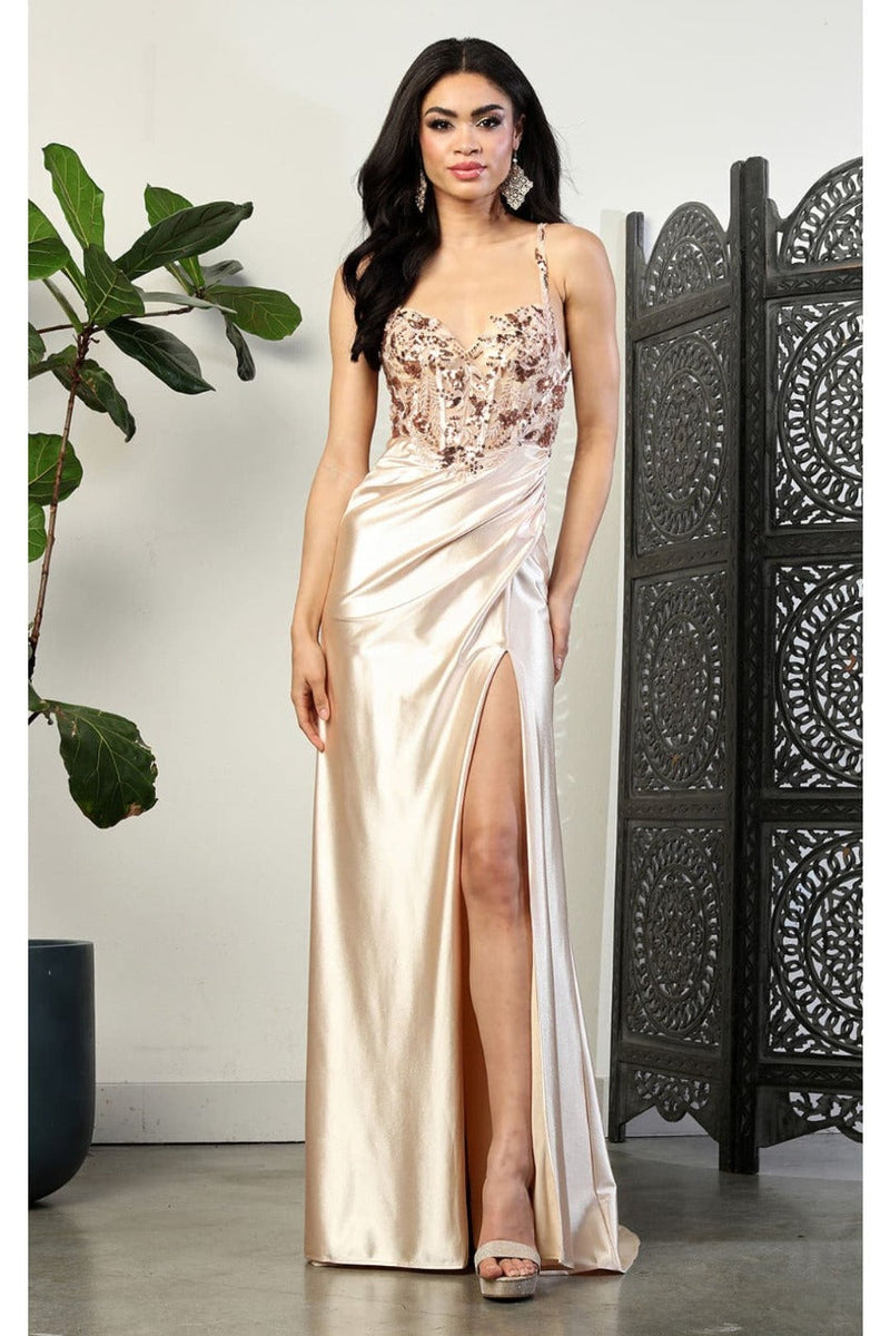 May Queen MQ2006 Cut Out Back Sleeveless Slit Formal Evening Gown