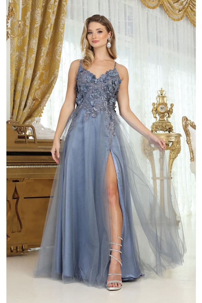 May Queen MQ2016 Sleeveless 3D Floral Embellished Pageant Evening Gown