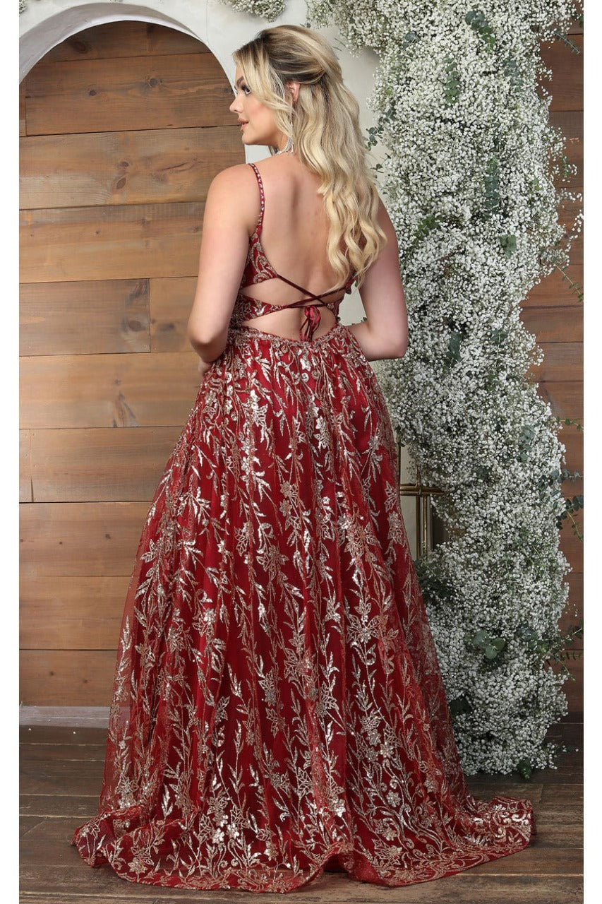May Queen MQ2017 Floral Glitter Motif Backless Prom Evening Gown