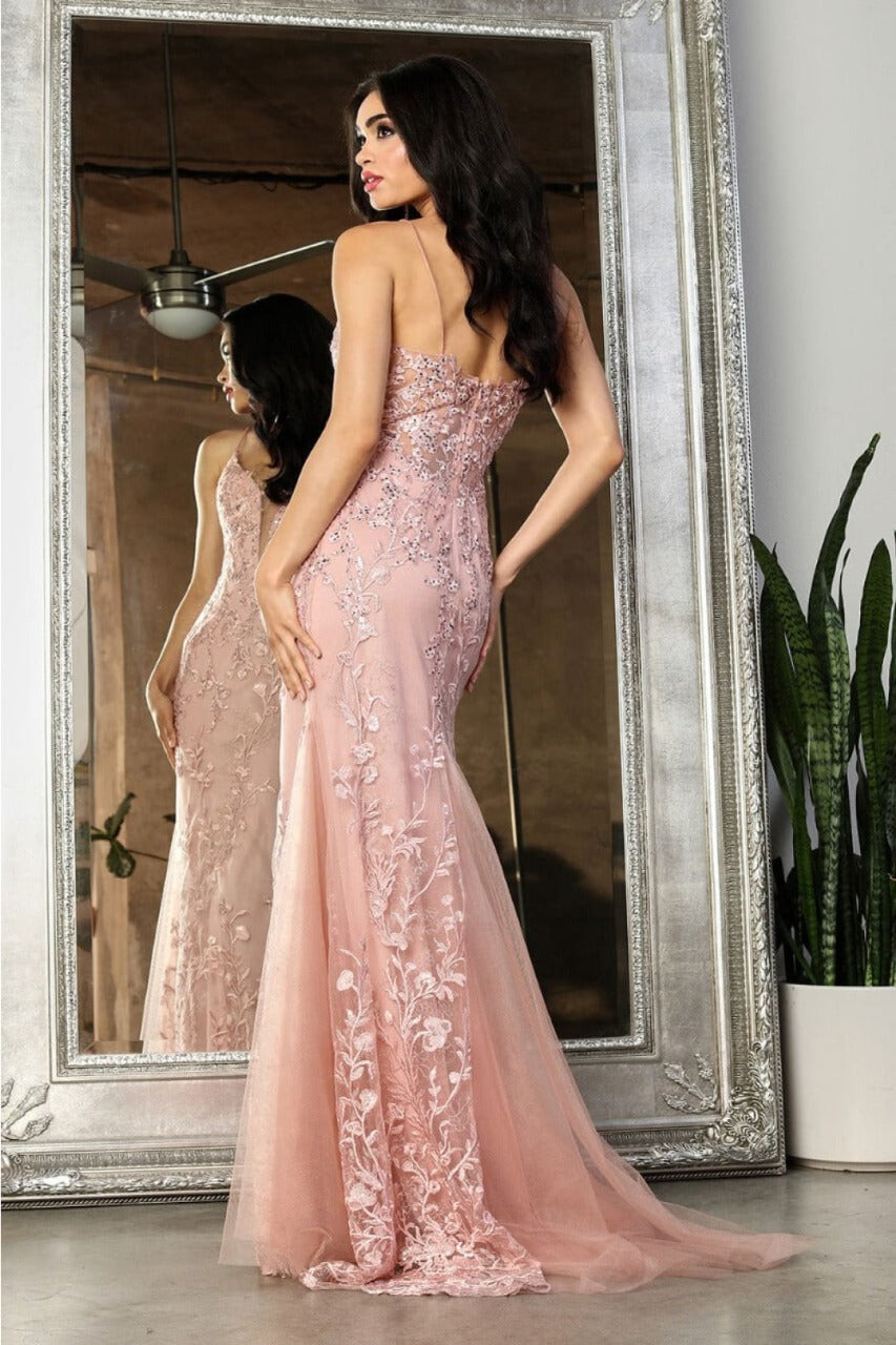 May Queen MQ2030 Sleeveless Sheer V-Neck Prom Dress
