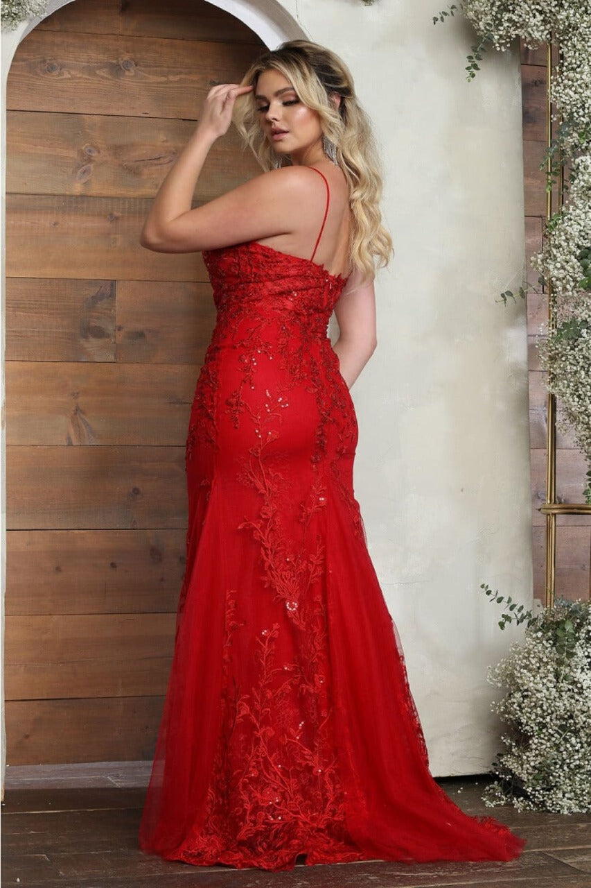 May Queen MQ2030 Sleeveless Sheer V-Neck Prom Dress
