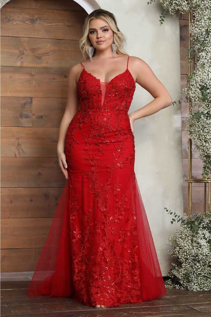 May Queen MQ2030 Sleeveless Sheer V-Neck Prom Dress