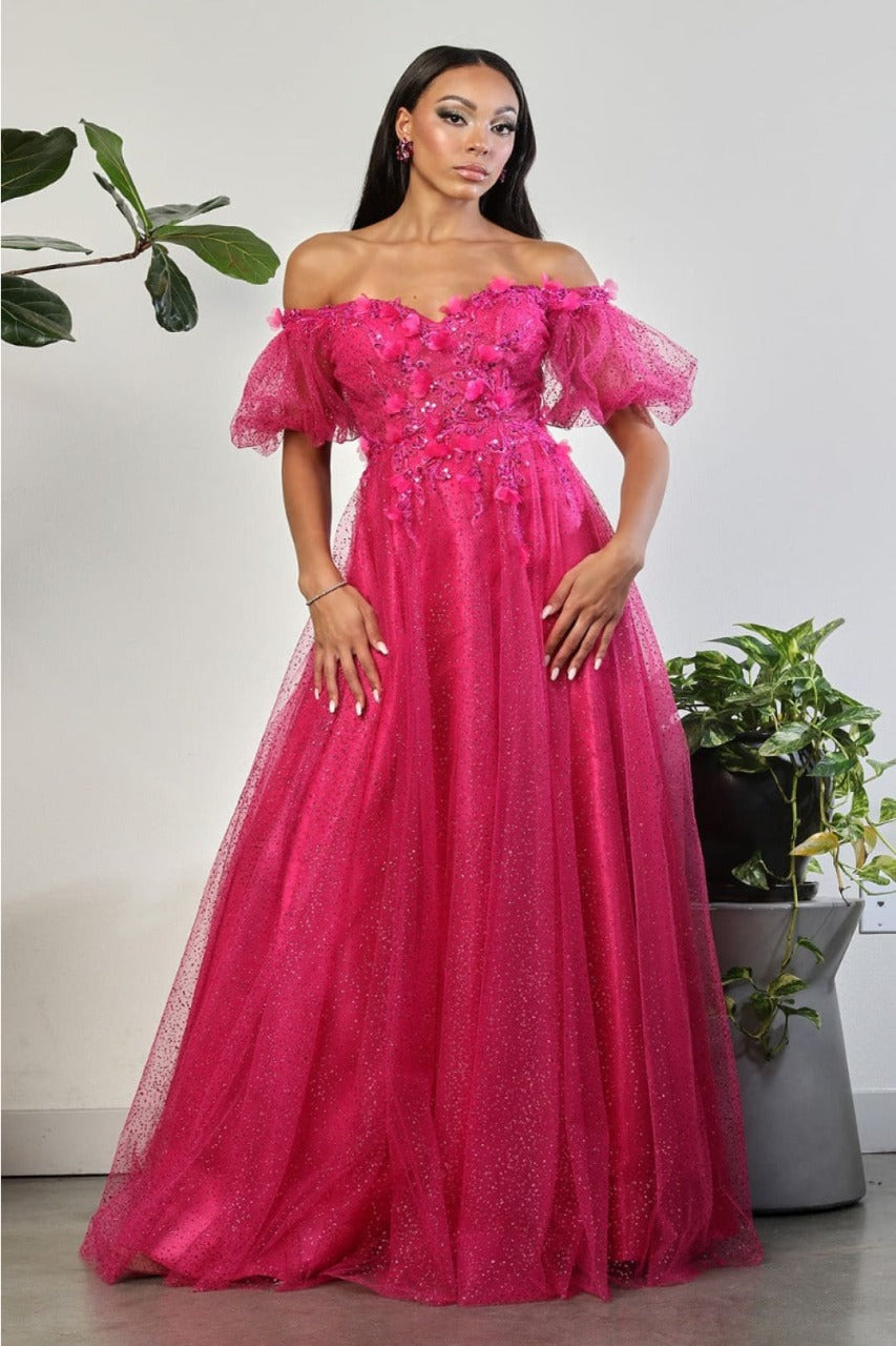 May Queen MQ2033 Sweetheart Puffed Sleeves Gala Long Gown