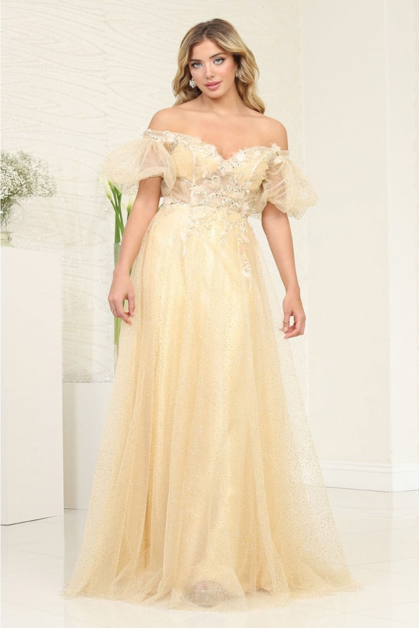 May Queen MQ2033 Sweetheart Puffed Sleeves Gala Long Gown