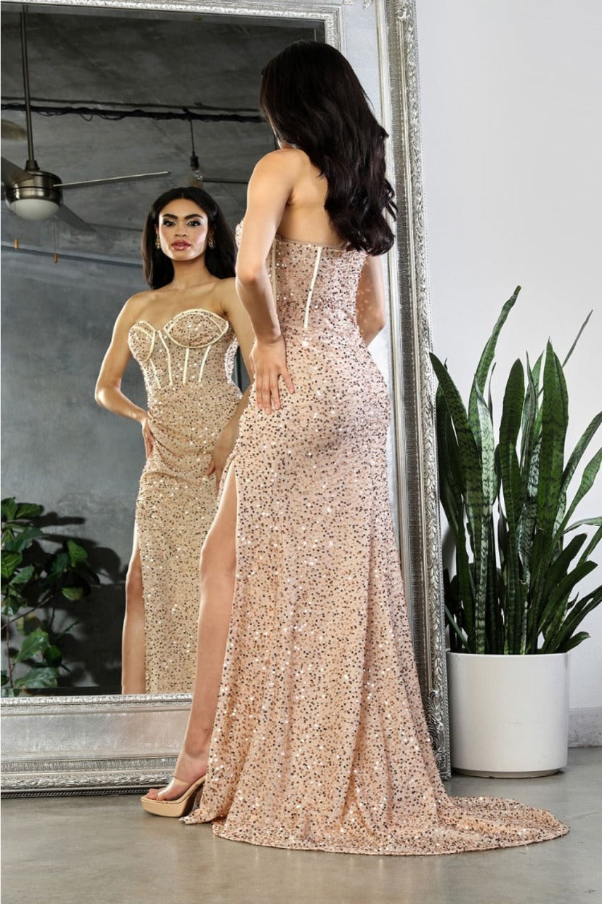 May Queen MQ2034 Strapless Sequin Prom Long Gown