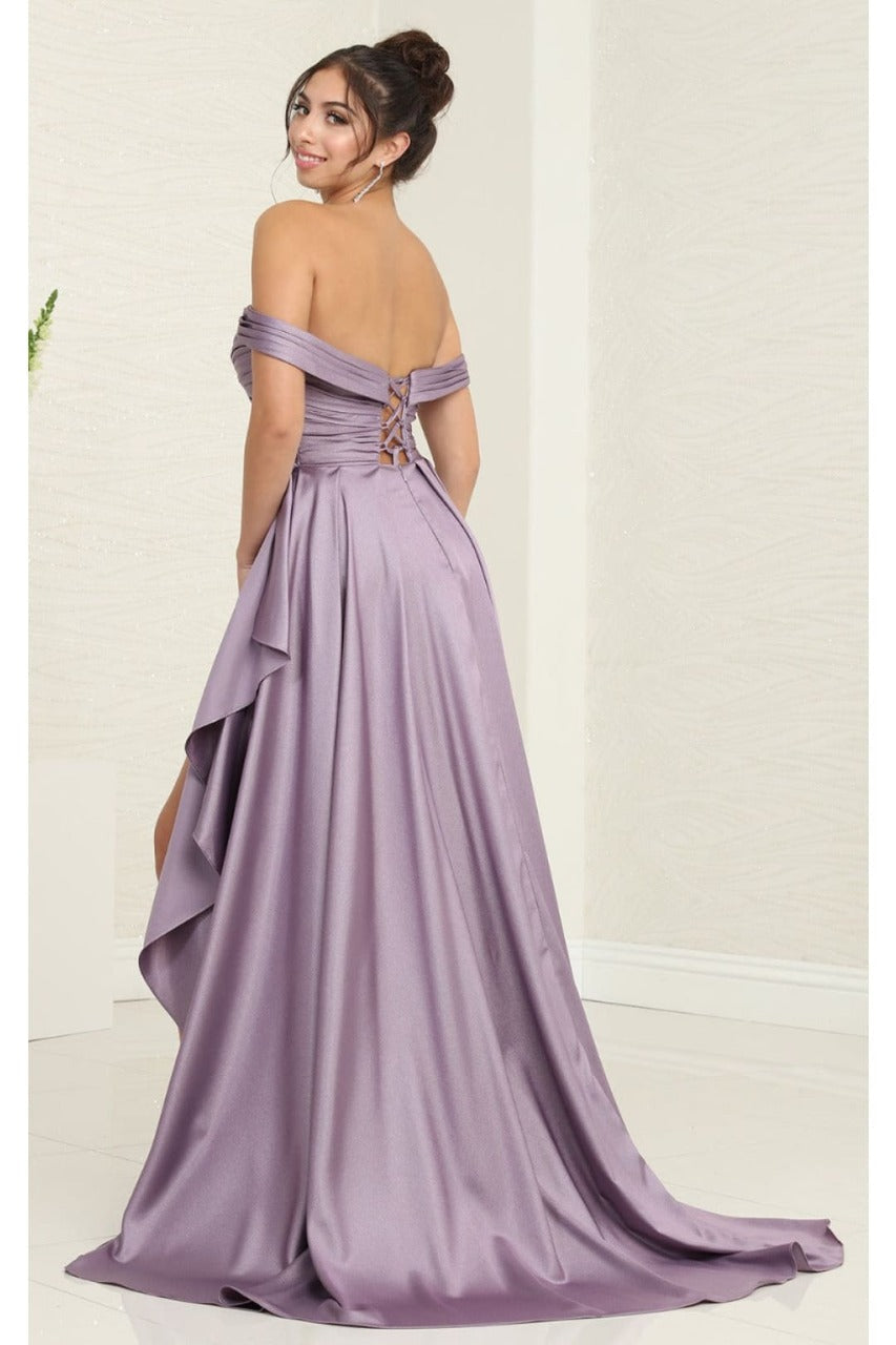 May Queen MQ2056 Off-Shoulder Taffeta Formal High Slit Long Gown