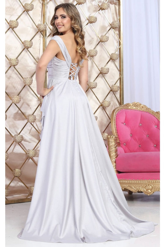 May Queen MQ2056 Off-Shoulder Taffeta Formal High Slit Long Gown