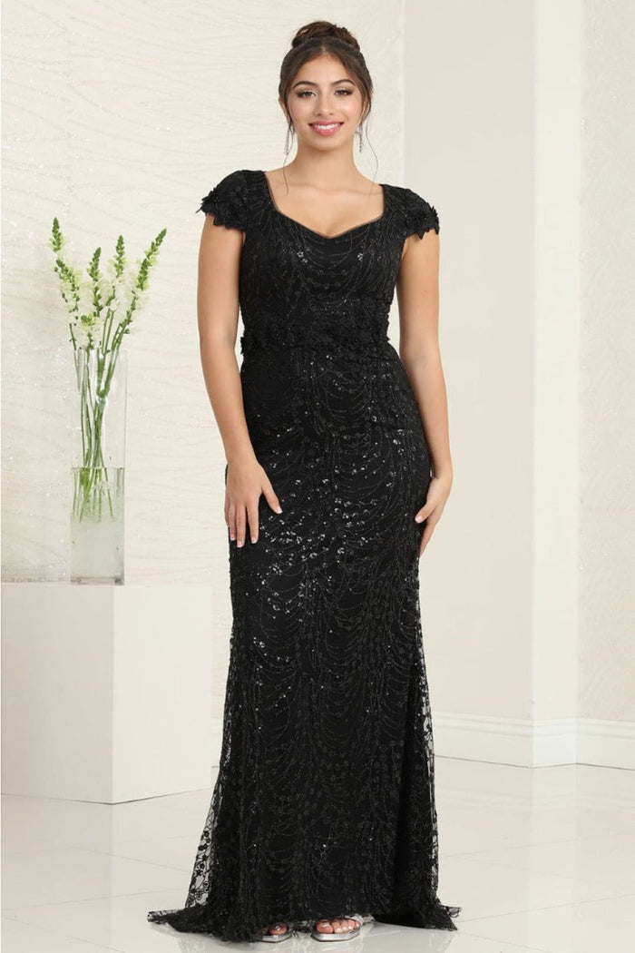 Floral Appliqued Long Mesh Formal Gown-New Collection