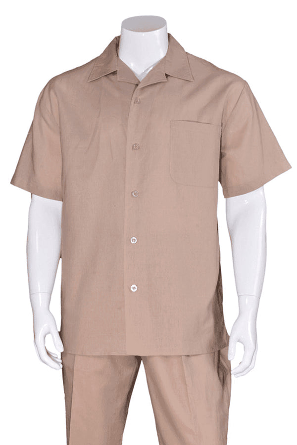 Men 2 piece Sets Mens Short Sleeve 100% Linen Casual Leisure Set Walking Suit - AlbertoNardoniStore