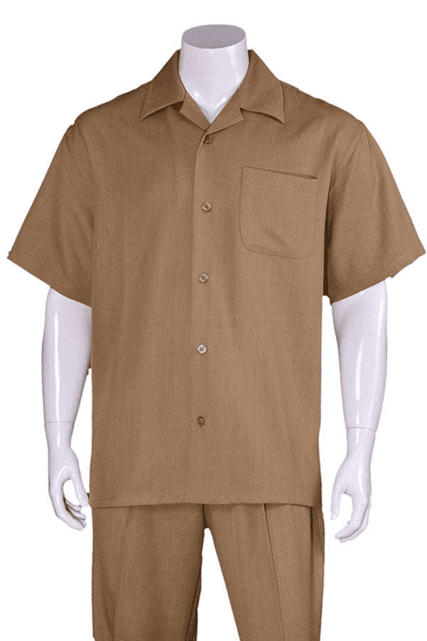 Men 2 piece Sets Mens Short Sleeve 100% Linen Casual Leisure Set Walking Suit - AlbertoNardoniStore