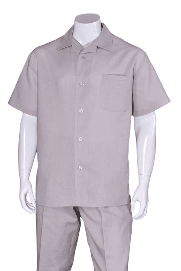 Men 2 piece Sets Mens Short Sleeve 100% Linen Casual Leisure Set Walking Suit - AlbertoNardoniStore